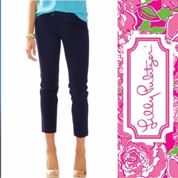 Lilly Pulitzer Midnight Navy Low-Rise Stretch Dressy Cropped Pants - Picture 1 of 7